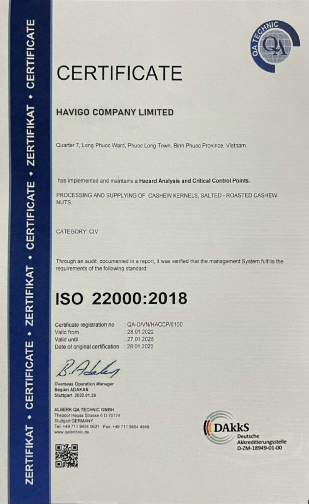 Havigo HACCP Certificate
